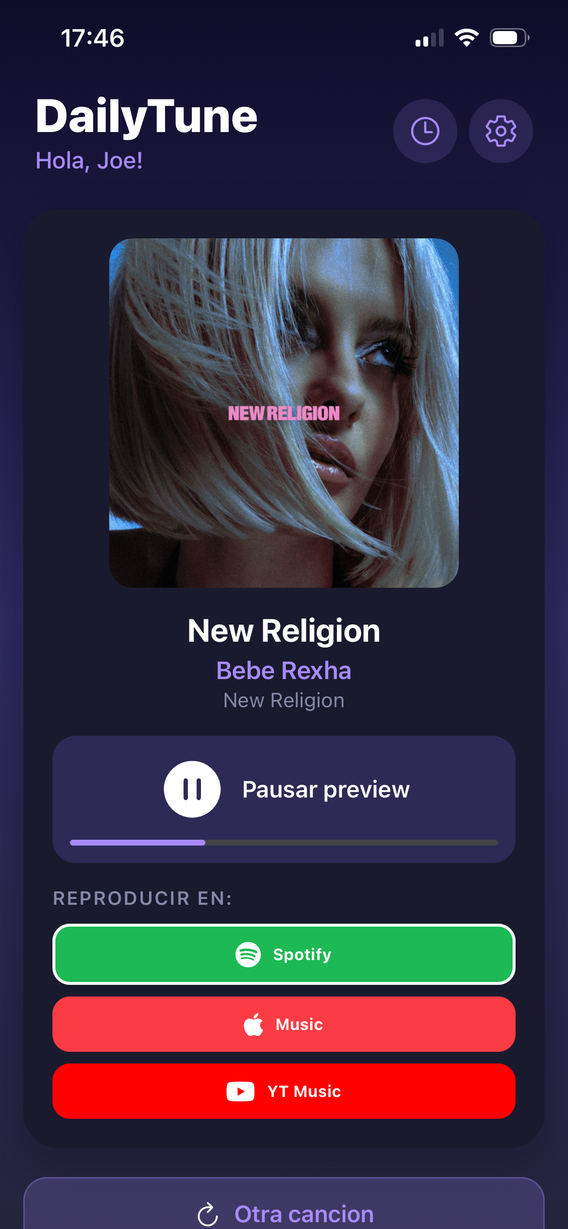 Captura de pantalla del proyecto Daily Tune